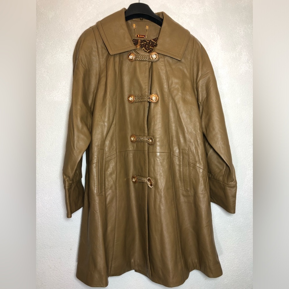 Vintage Rome caramelo Leather Toggle Coat Size 50